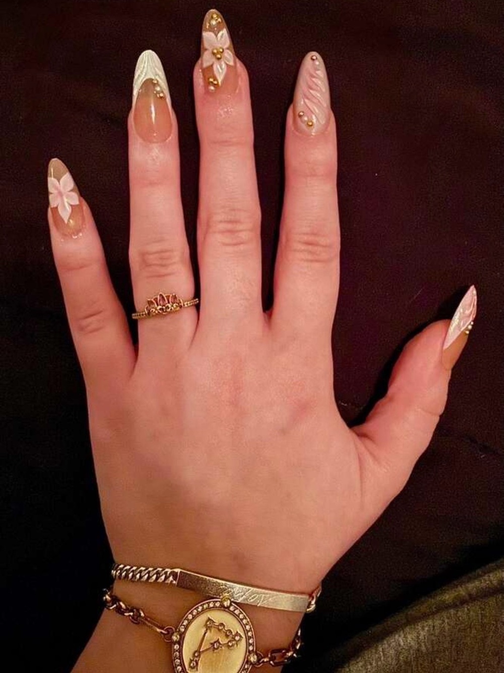 Nude Pink 3D Floral Press-On Nails - Women Makeup